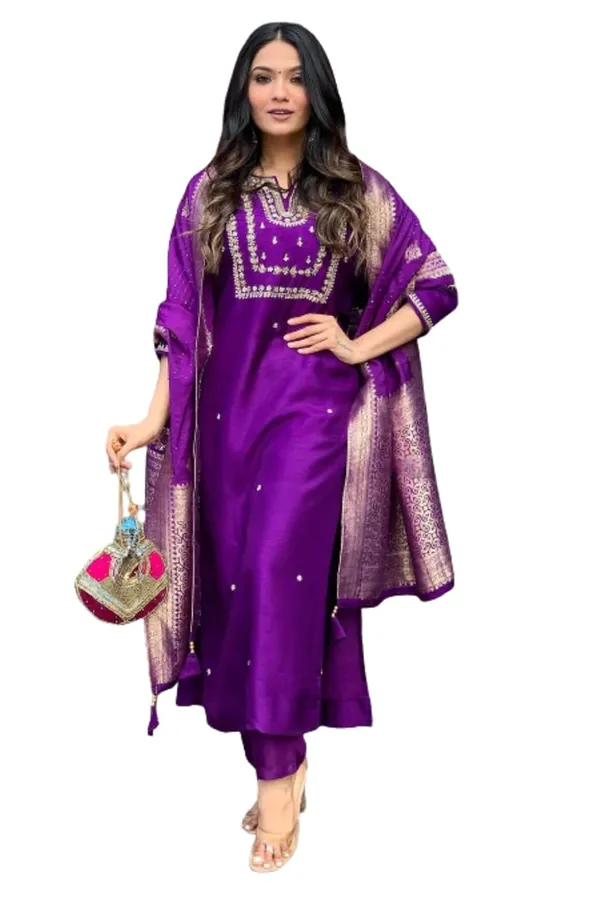 Purple_Viscose_Chanderi_Premium_&_Elegant_A-Line_Knee_Length_Kurta_Set_With_Dupatta_For_Women