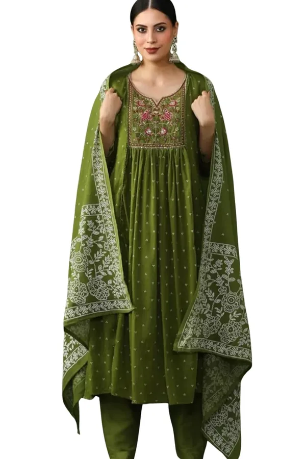 Piuart_Cotton_Premium_&_Elegant_A-Line_Knee_Length_Kurta_Set_With_Dupatta_For_Women
