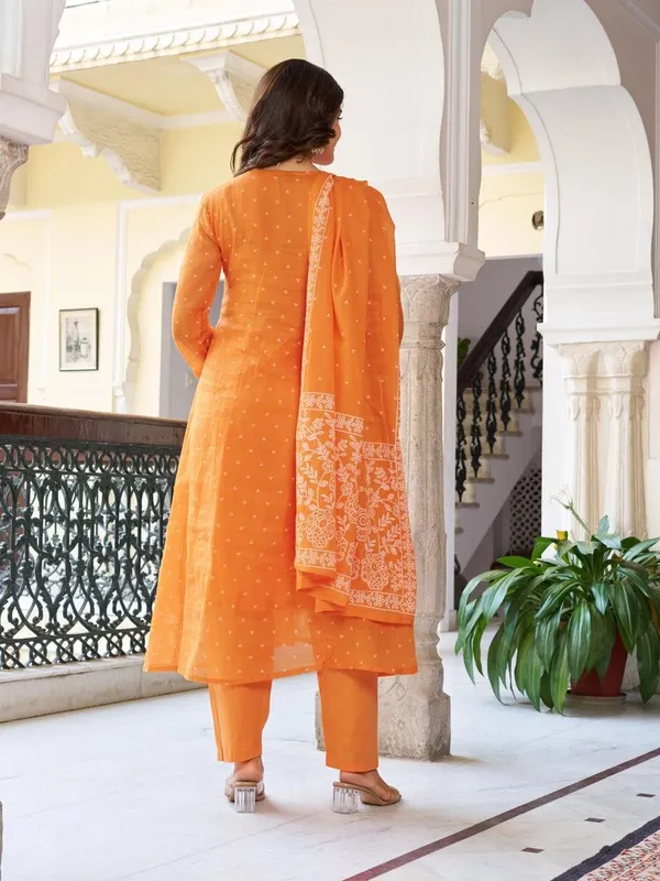 Orange_Cotton_Premium_&_Elegant_Split_Neck_A-Line_Knee_Length_Kurta_Set_With_Dupatta_For_Women