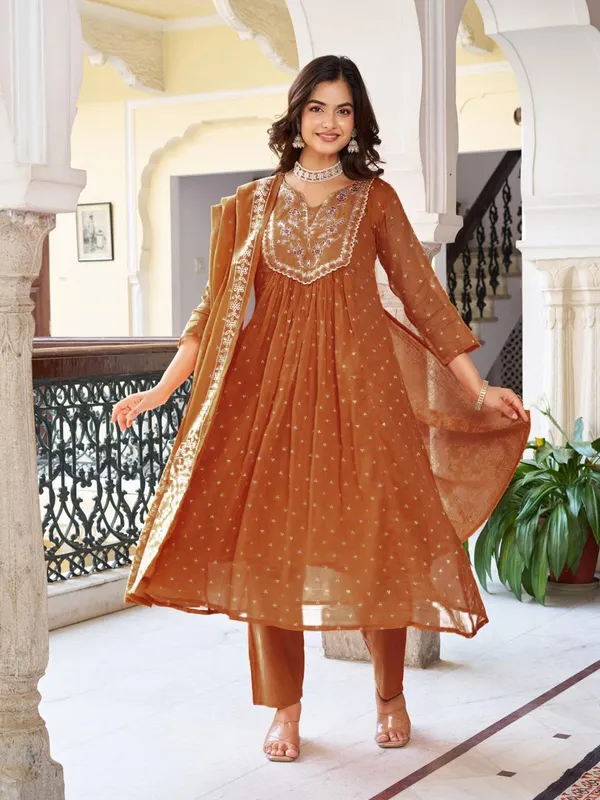 Mustard_Cotton_Premium_&_Elegant_Split_Neck_A-Line_Knee_Length_Kurta_Set_With_Dupatta_For_Women