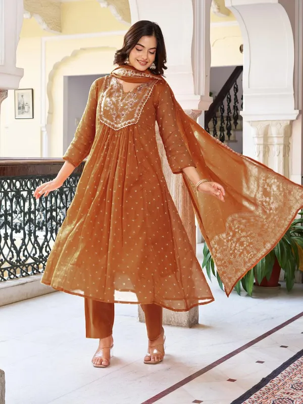 Mustard_Cotton_Premium_&_Elegant_Split_Neck_A-Line_Knee_Length_Kurta_Set_With_Dupatta_For_Women