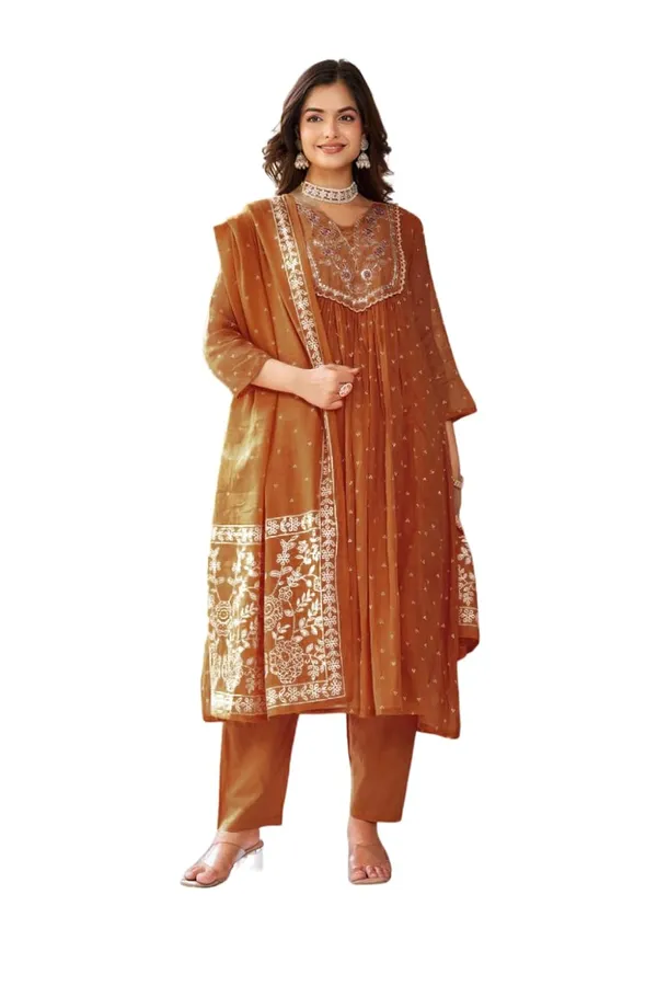 Mustard_Cotton_Premium_&_Elegant_Split_Neck_A-Line_Knee_Length_Kurta_Set_With_Dupatta_For_Women