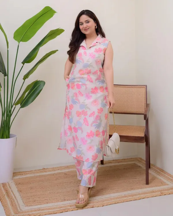 Pink_Poly_Rayon_Premium_&_Elegant_Round_Neck_A-Line_Kurta_Set_For_Women