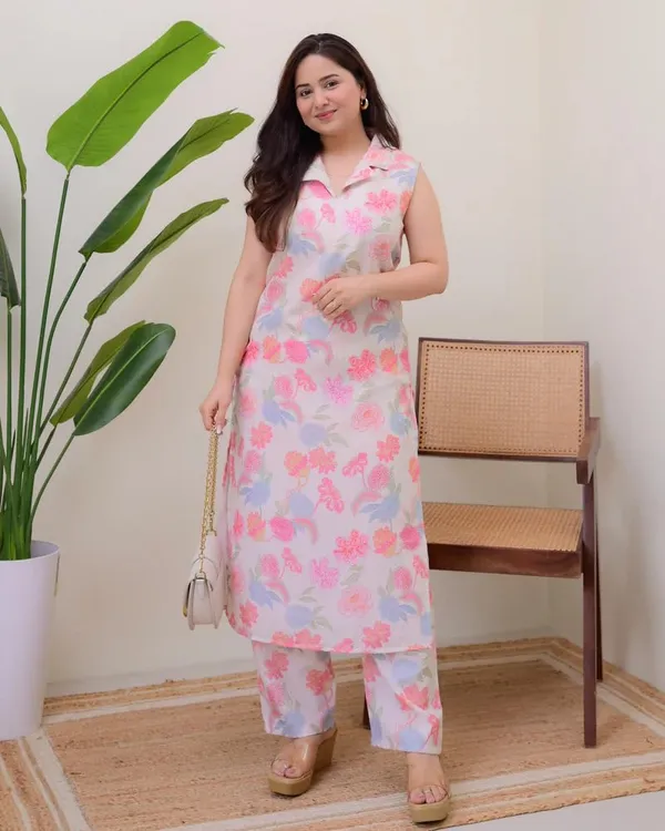 Pink_Poly_Rayon_Premium_&_Elegant_Round_Neck_A-Line_Kurta_Set_For_Women