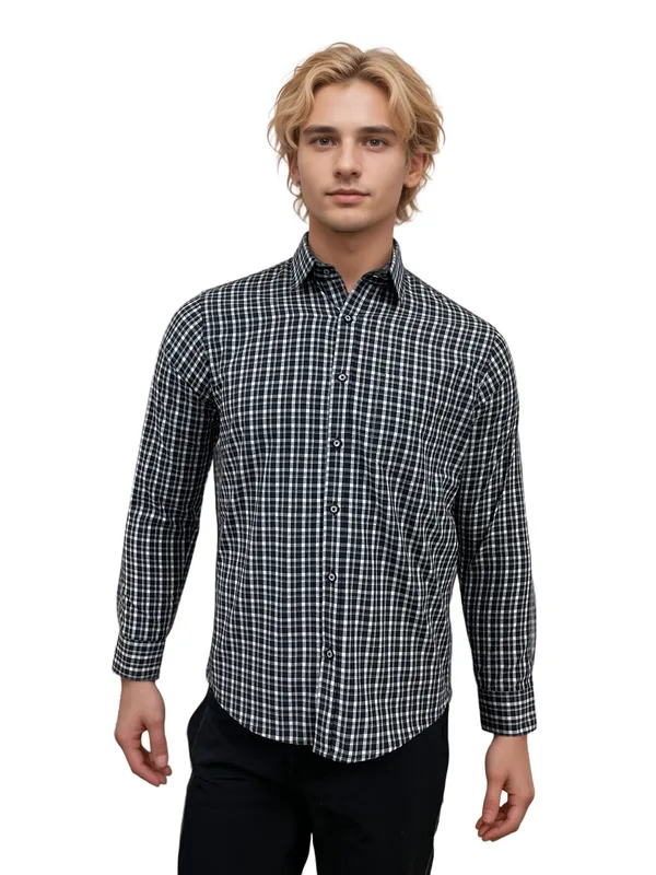 Black_Cotton_Rich_Micro-Check_Shirt_For_Men