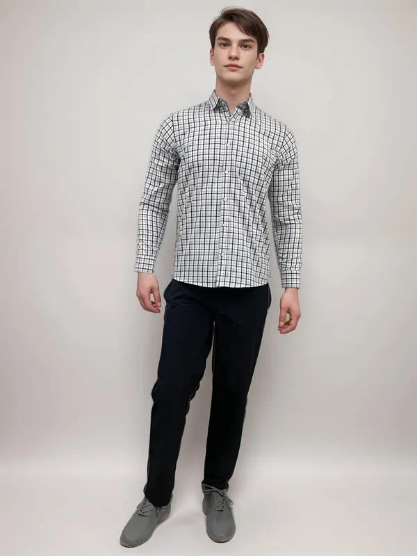 White_Cotton_Rich_Micro-Check_Shirt_For_Men