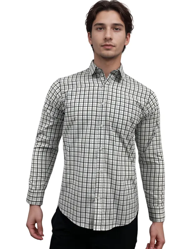White_Cotton_Rich_Micro-Check_Shirt_For_Men
