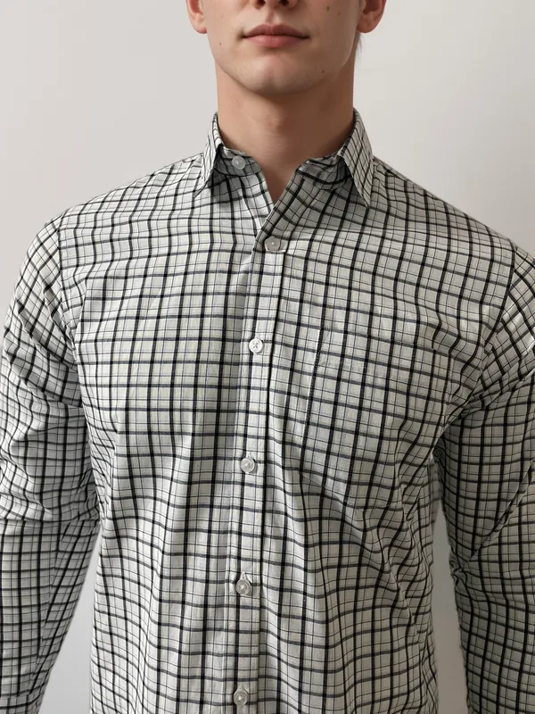 White_Cotton_Rich_Micro-Check_Shirt_For_Men