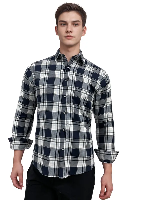 Blue_&_White_Classic_Checked_Cotton_Rich_Shirt_For_Men