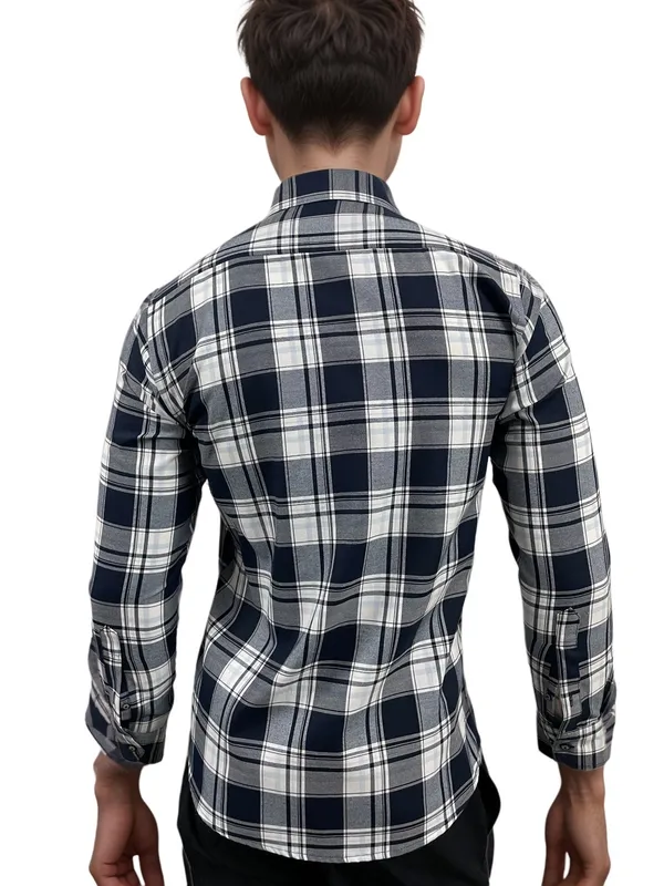 Blue_&_White_Classic_Checked_Cotton_Rich_Shirt_For_Men