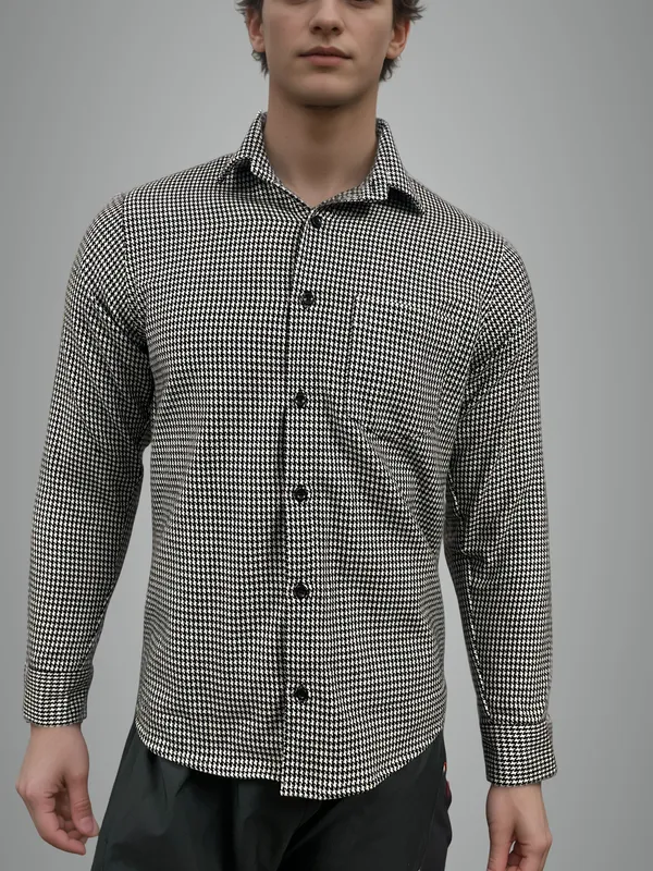 Black_&_White_Houndstooth_Casual_Shirt_For_Men