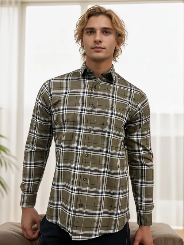 Moss_Green_Premium_Cotton_Oxford_Check_Shirt_For_Men