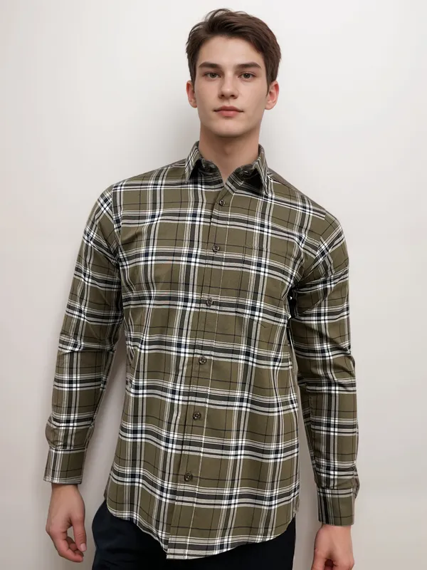 Moss_Green_Premium_Cotton_Oxford_Check_Shirt_For_Men