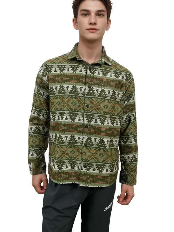 Olive_&_White_Warm_Winter_Shirt_For_Men