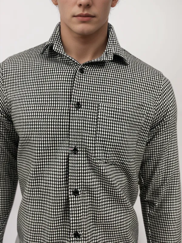 Black_&_White_Houndstooth_Casual_Shirt_For_Men