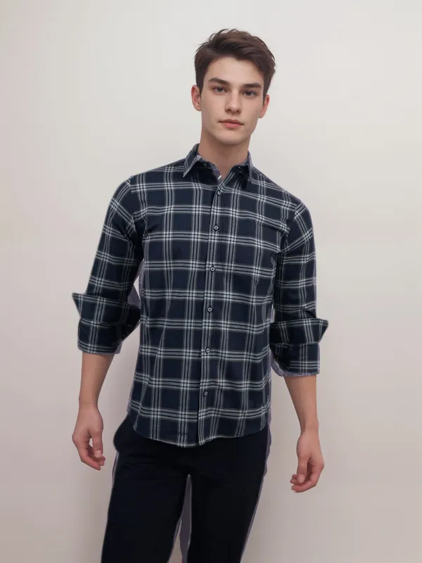 Midnight_Navy_Premium_Cotton_Oxford_Check_Shirt_For_Men