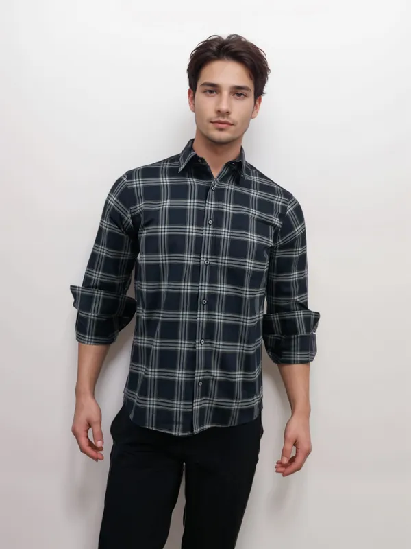 Midnight_Navy_Premium_Cotton_Oxford_Check_Shirt_For_Men