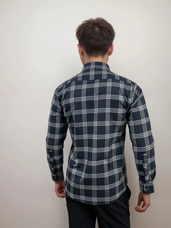 Midnight_Navy_Premium_Cotton_Oxford_Check_Shirt_For_Men