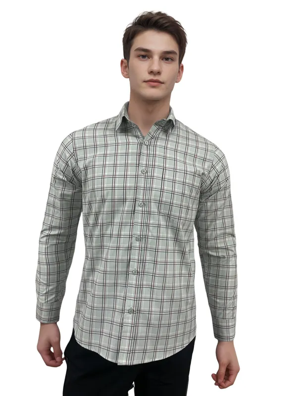 Sage_Grey_Cotton_Rich_Check_Shirt_For_Men