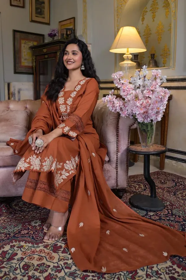 Terracotta_Brown_Cotton_Premium_&_Elegant_Kurta_&_Pant_With_Dupatta_For_Women