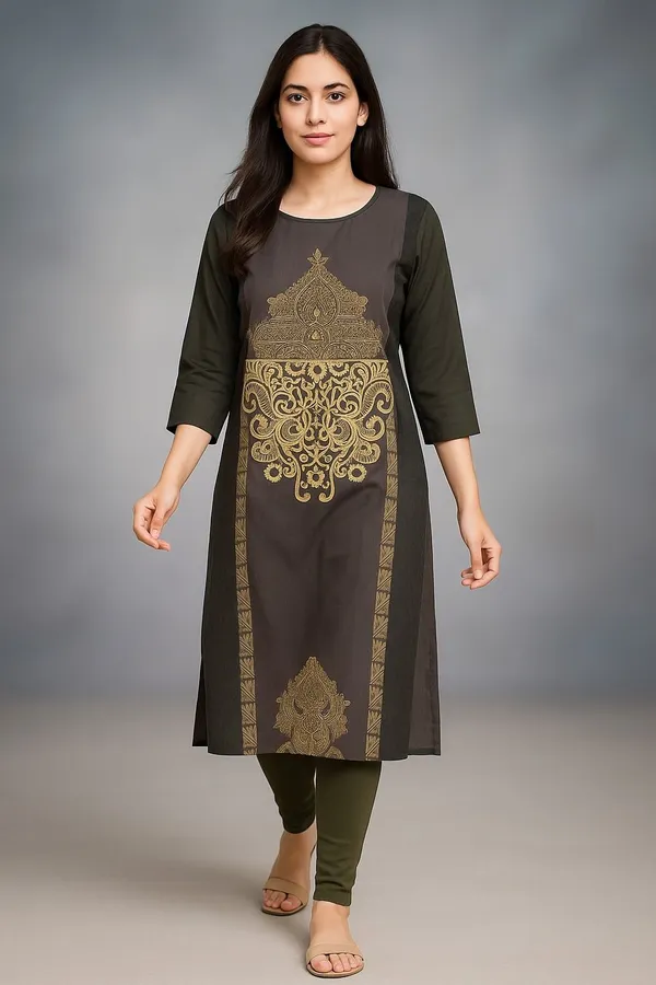 Dark_Green_Viscose_Rayon_Premium_&_Elegant_Kurta_For_Women