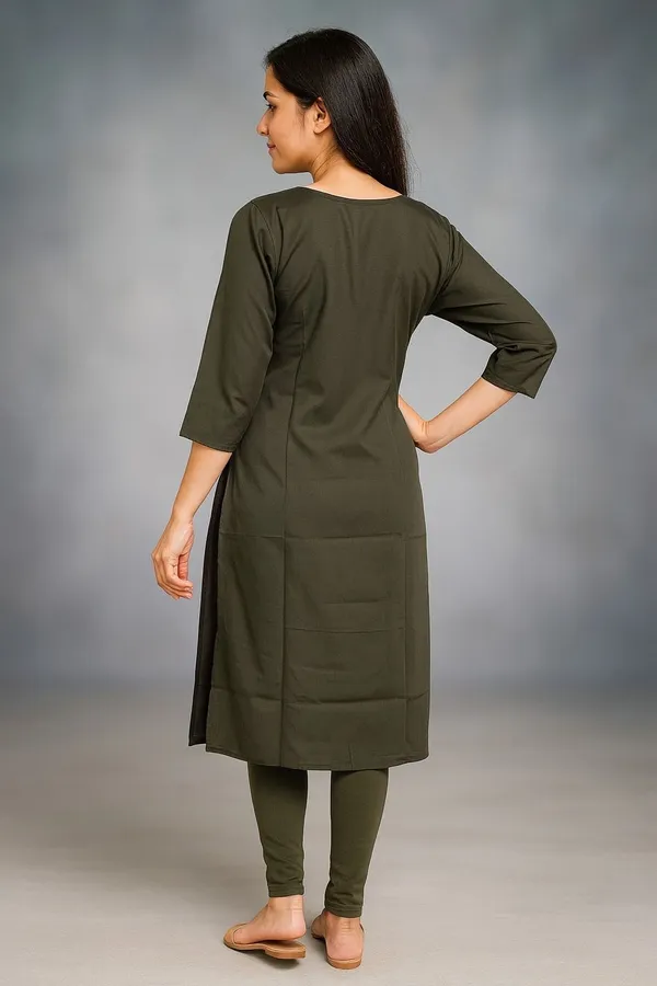 Dark_Green_Viscose_Rayon_Premium_&_Elegant_Kurta_For_Women