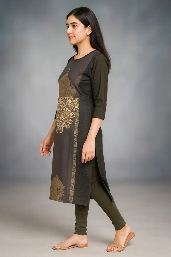 Dark_Green_Viscose_Rayon_Premium_&_Elegant_Kurta_For_Women