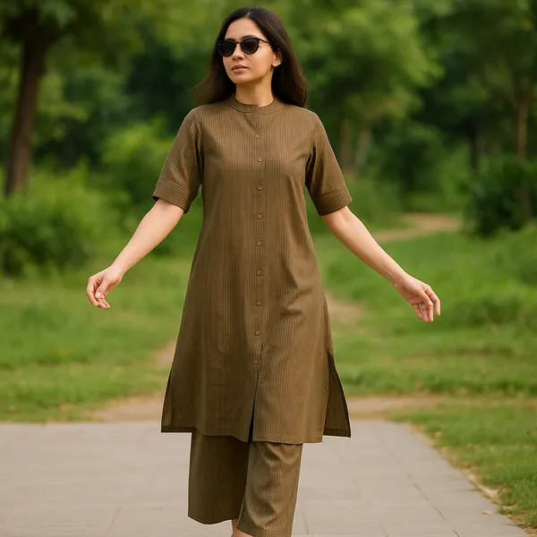 Creation_Katha_Cotton_Brown_Striped_Front-Open_Kurti_Set_with_Straight_Pants
