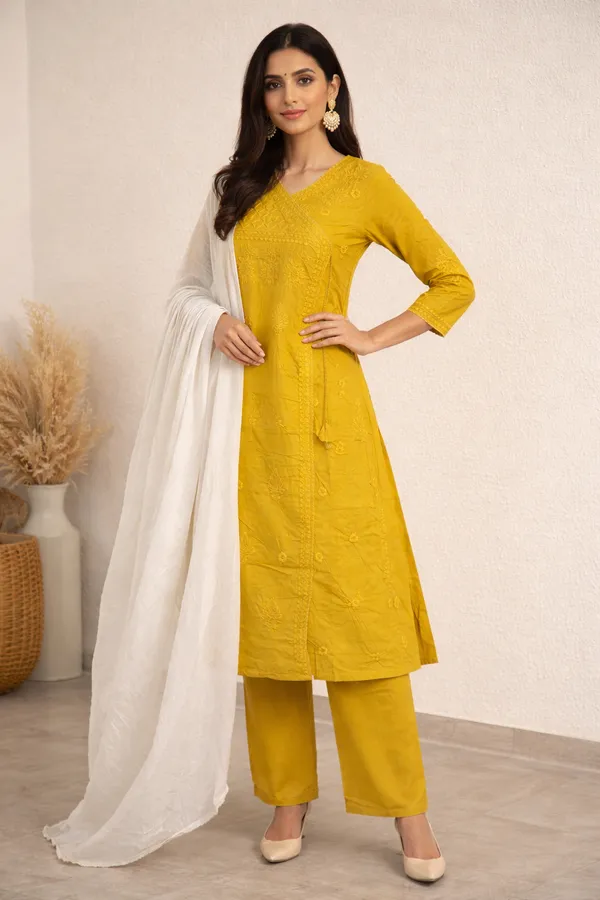 Mustard_Yellow_Embroidered_Kurta_Set_with_White_Dupatta