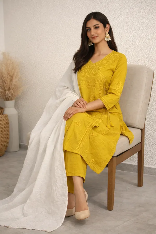 Mustard_Yellow_Embroidered_Kurta_Set_with_White_Dupatta