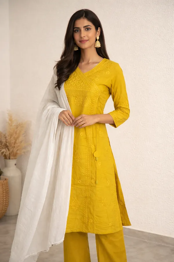 Mustard_Yellow_Embroidered_Kurta_Set_with_White_Dupatta