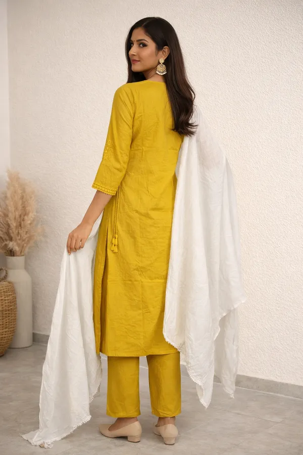 Mustard_Yellow_Embroidered_Kurta_Set_with_White_Dupatta