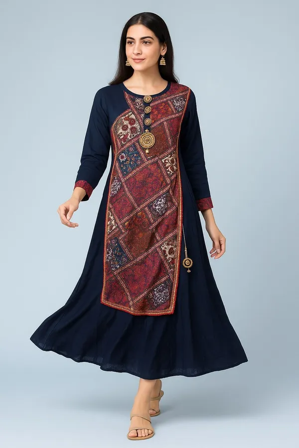 Dark_Blue_&_Maroon_Cotton_Rayon_Premium_&_Elegant_Kurta_For_Women