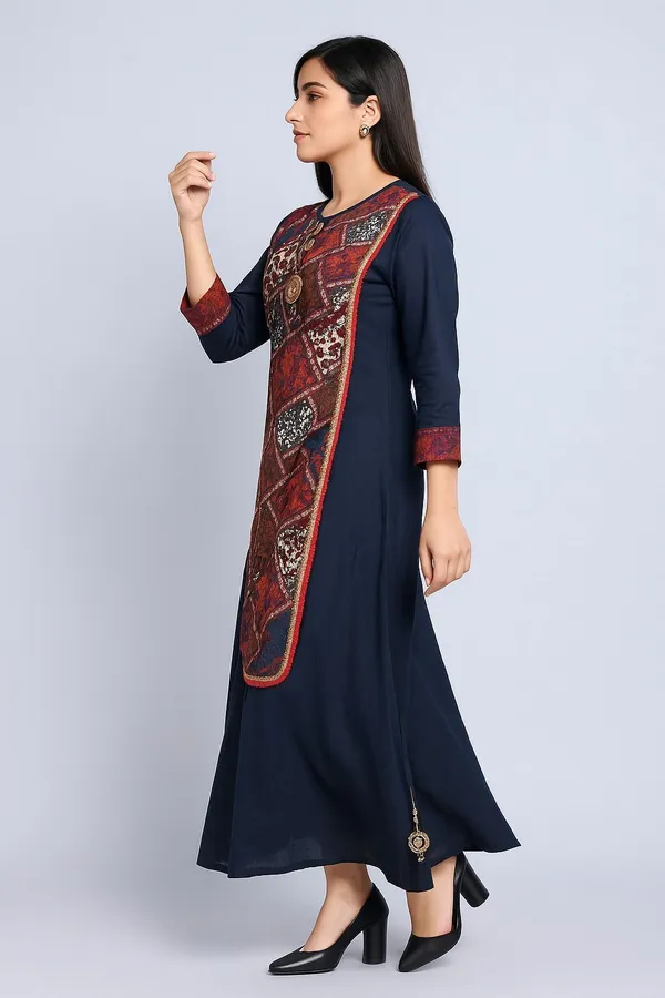 Dark_Blue_&_Maroon_Cotton_Rayon_Premium_&_Elegant_Kurta_For_Women