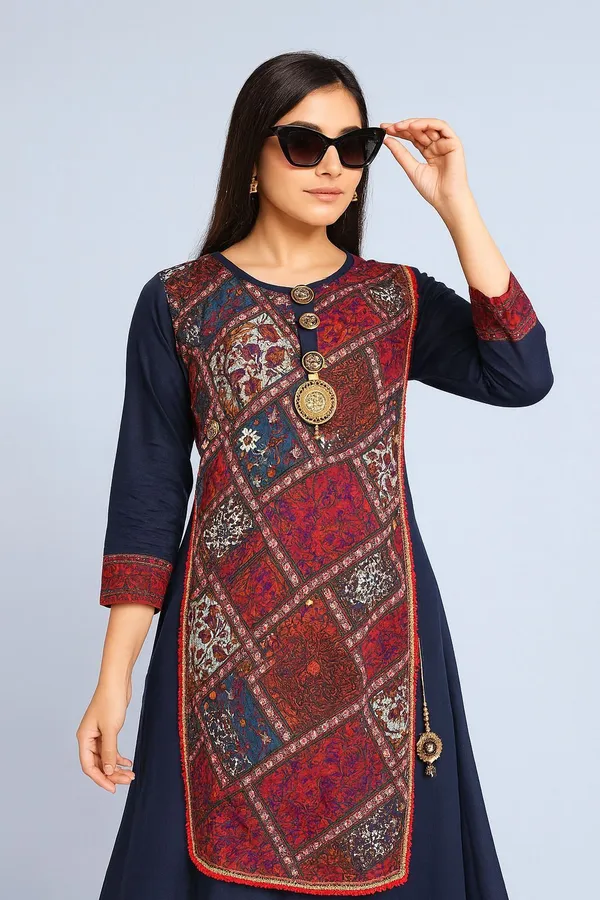 Dark_Blue_&_Maroon_Cotton_Rayon_Premium_&_Elegant_Kurta_For_Women