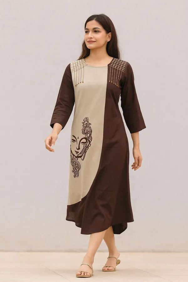 Brown_Cotton_Premium_&_Elegant_Kurta_For_Women