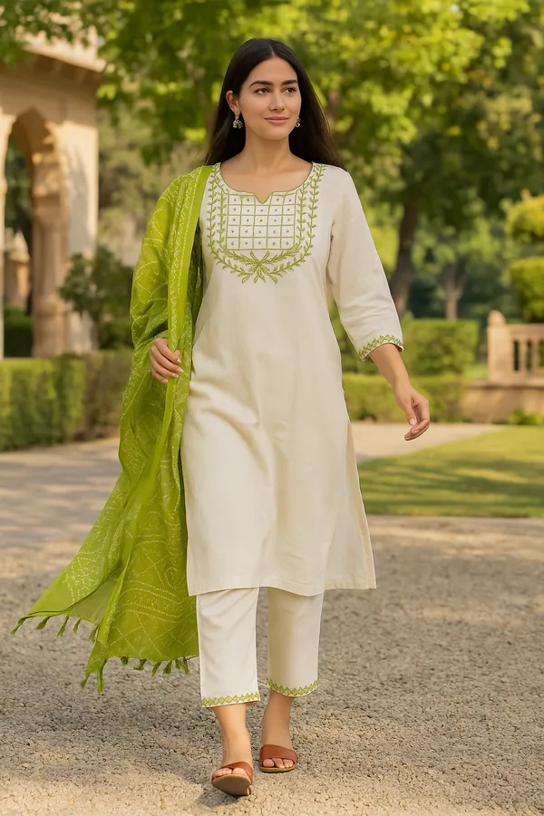 Multicolor_Khadi_Premium_&_Elegant_Kurta_&_Pant_With_Dupatta_For_Women