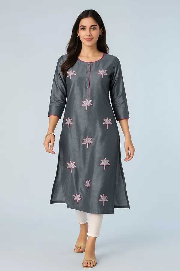 Grey_Chanderi_Premium_&_Elegant_Kurta_For_Women