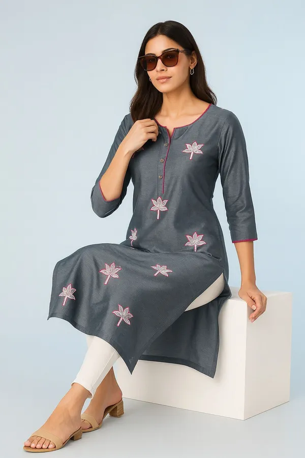 Grey_Chanderi_Premium_&_Elegant_Kurta_For_Women