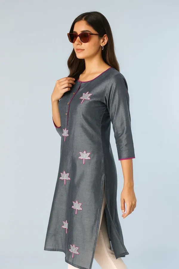 Grey_Chanderi_Premium_&_Elegant_Kurta_For_Women