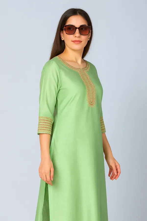 Light_Green_Chanderi_Premium_&_Elegant_Kurta_For_Women