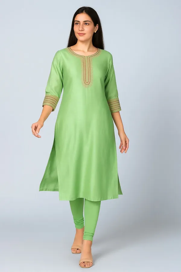 Light_Green_Chanderi_Premium_&_Elegant_Kurta_For_Women