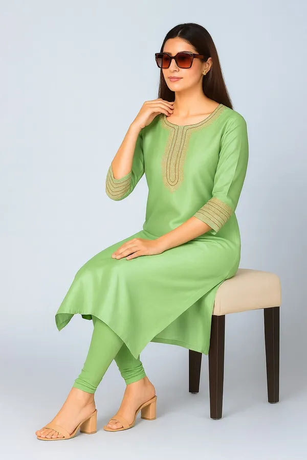Light_Green_Chanderi_Premium_&_Elegant_Kurta_For_Women
