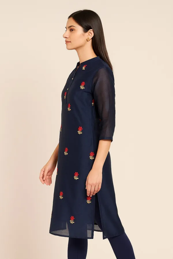 Dark_Blue_Chanderi_Premium_&_Elegant_Kurta_For_Women