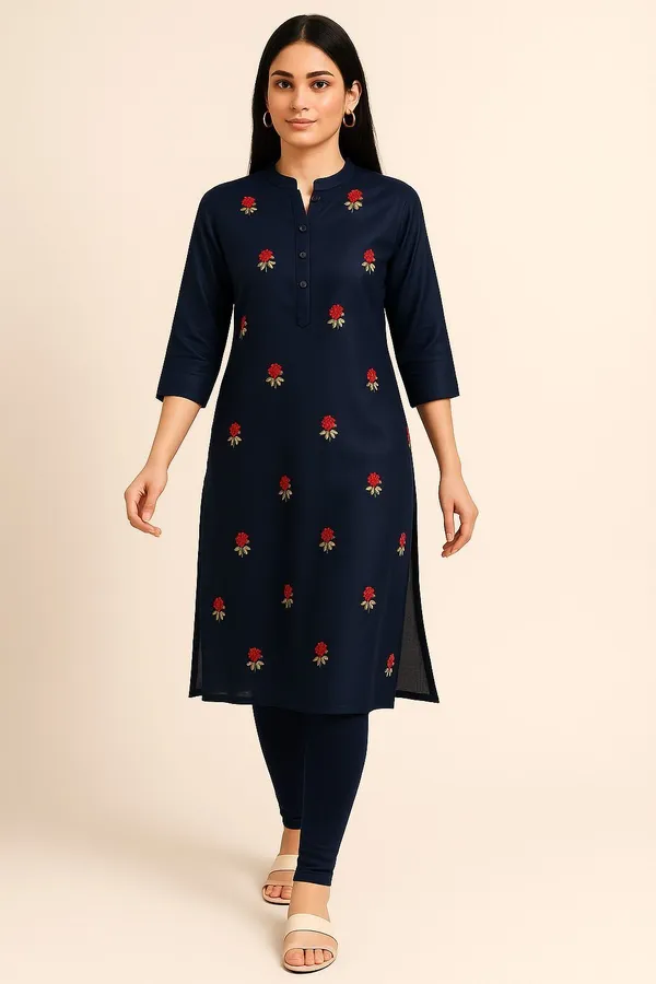 Dark_Blue_Chanderi_Premium_&_Elegant_Kurta_For_Women