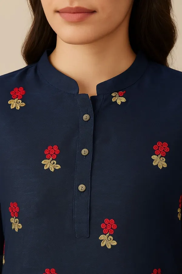 Dark_Blue_Chanderi_Premium_&_Elegant_Kurta_For_Women