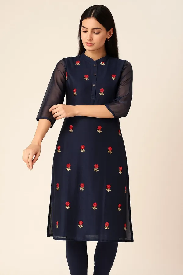 Dark_Blue_Chanderi_Premium_&_Elegant_Kurta_For_Women