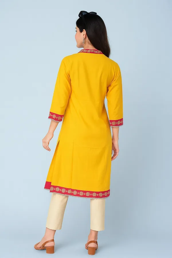 Yellow_Cotton_Rayon_Premium_&_Elegant_Kurta_For_Women