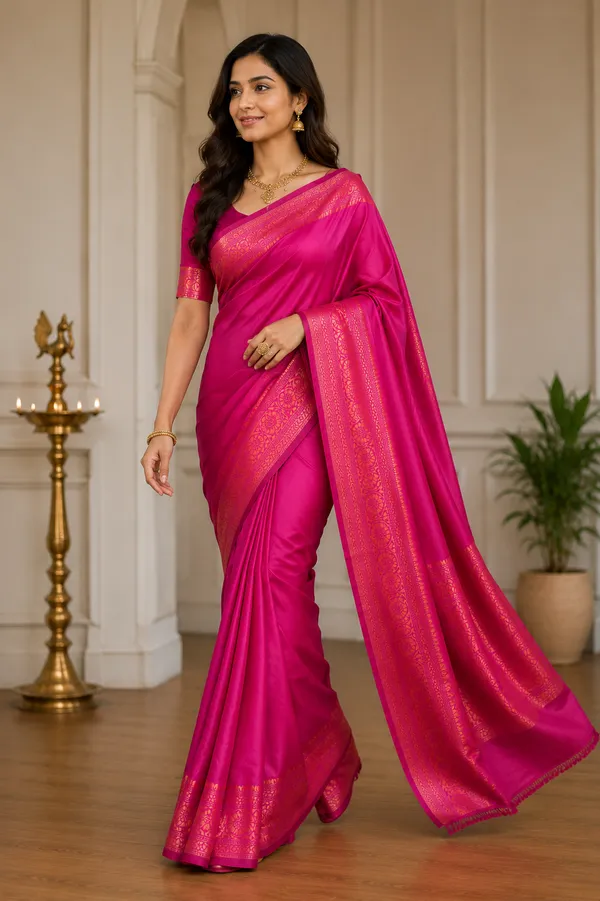 Royal_Pink_Banarasi_Silk_Saree_with_Intricate_Golden_Zari_Border