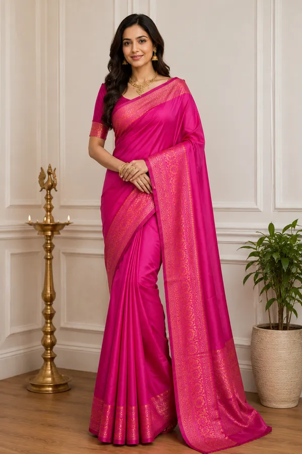 Royal_Pink_Banarasi_Silk_Saree_with_Intricate_Golden_Zari_Border